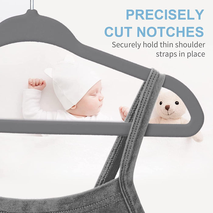 Kids Velvet Clothes Hanger, 50 Pack, 35cm / 14 Inch-Premium Children's Hangers Ultra-Thin Space Saving Organizers, Non-Slip Nursery Hangers for Babies, Infants, Toddlers and Kids (White, 50)