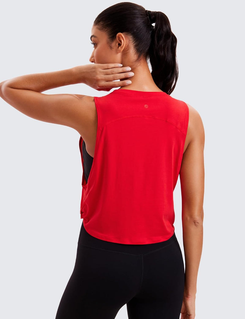 CRZ YOGA Women's Pima Cotton Workout Tank Crop Sports Shirt Sleeveless Yoga Running Tops