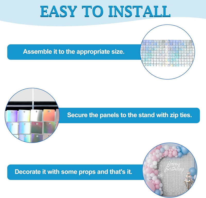 EMART Silver Shimmer Wall Backdrop Sequin Panels Photo Background Decoration for Party, Birthday, Wedding - 12 PCS