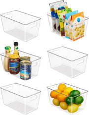 6 Pack Clear Plastic Food Storage Containers with Handle, Pantry Organizer Bins,for Refrigerator, Cabinet, Kitchen, Cupboard, Countertop, Freezer Organization and StorageMedium - 6pack-M(10''L x 6''W x 5''H)