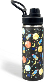 Stainless Steel Water Bottles for Kids, 18oz/530ml Insulated Water Bottle with Handle, Hot Water Bottle, Double Wall Vacuum Sports Water Bottle, BPA Free, Keep Cold and Hot, Water Bottle for School - Universe-Sip lid 18 ounces