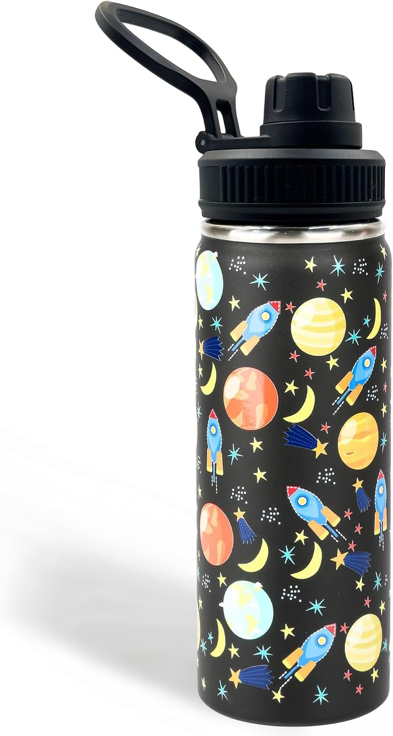 Stainless Steel Water Bottles for Kids, 18oz/530ml Insulated Water Bottle with Handle, Hot Water Bottle, Double Wall Vacuum Sports Water Bottle, BPA Free, Keep Cold and Hot, Water Bottle for School - Universe-Sip lid 18 ounces