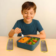 Lunch Box with 2 Compartments Stainless Steel Removable Inner Tray - BPA Free, Leak Proof Bento Lunch Box for Kids Adults - Airtight Food Container (With Handle, Blue)