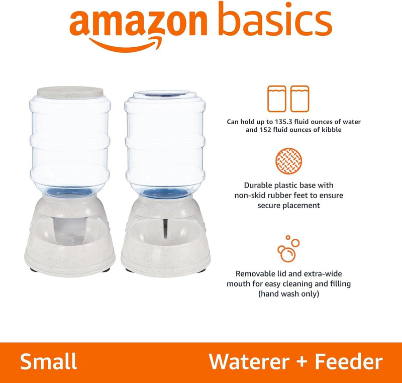 Amazon Basics Gravity Pet Food Feeder and Water Dispenser Bundle, Small (1-Gallon Capacity)