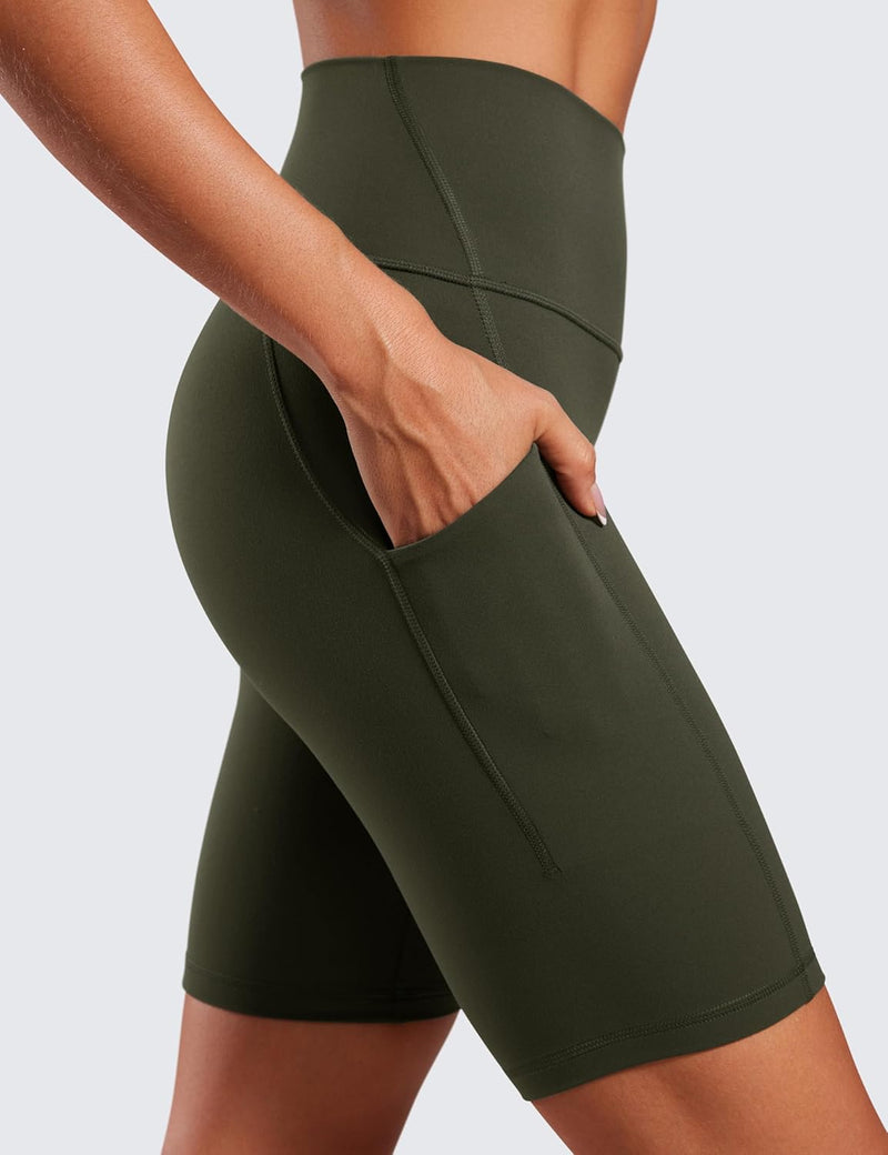 CRZ YOGA Women's Butterluxe Biker Shorts 8 Inches - High Waisted Yoga Shorts Side Pockets Buttery Soft