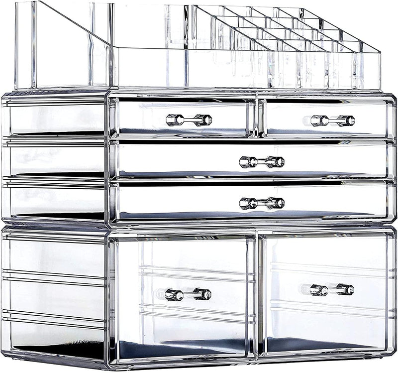 Large Clear Makeup Organizer Skin Care Cosmetic Display Cases Stackable Storage Box With 9 Drawers,Set of 4 By Cq acrylic