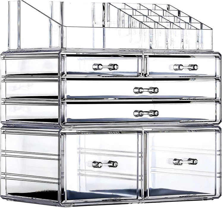 Large Clear Makeup Organizer Skin Care Cosmetic Display Cases Stackable Storage Box With 9 Drawers,Set of 4 By Cq acrylic
