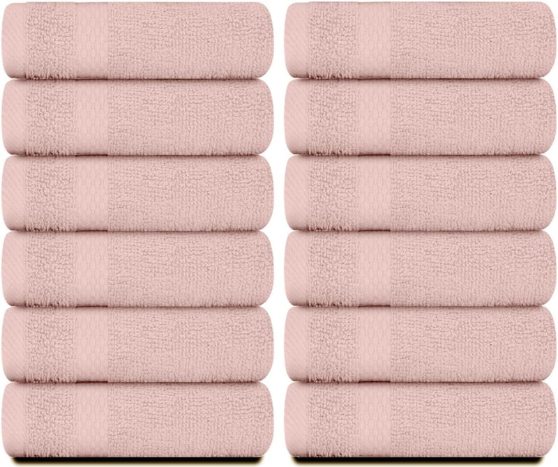 White Classic Luxury Cotton Washcloths - Small Hotel Spa Bathroom Face Towel | 12 Pack |