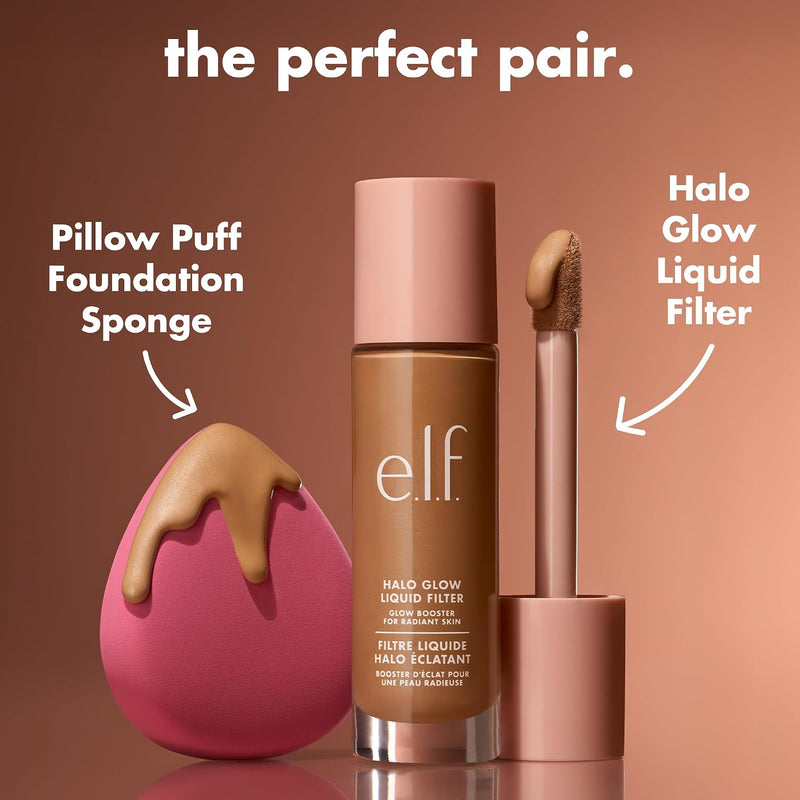 e.l.f. Pillow Puff Foundation Sponge, Bouncy, Ultra-Soft Foam Makeup Sponge For Liquid Foundation, Creates An Airbrushed Finish, Vegan & Cruelty-Free - Pink 1 Count (Pack of 1)