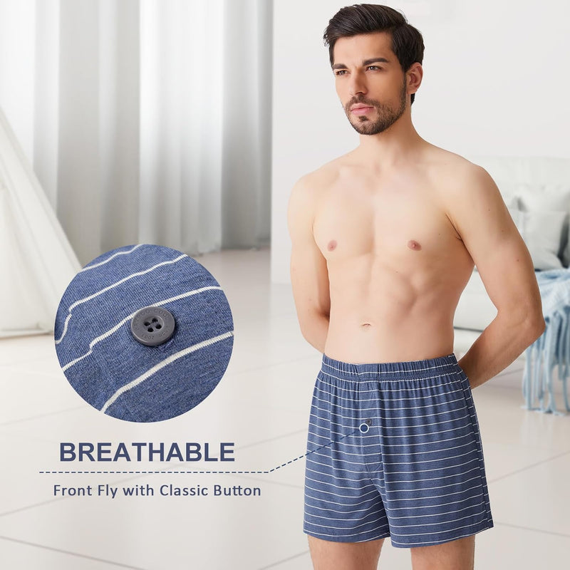 BAMBOO COOL Mens Boxers Short Classic Fit Soft Casual Underwear Loose Comfortable Breathable Boxer Shorts for Men 3 Pack