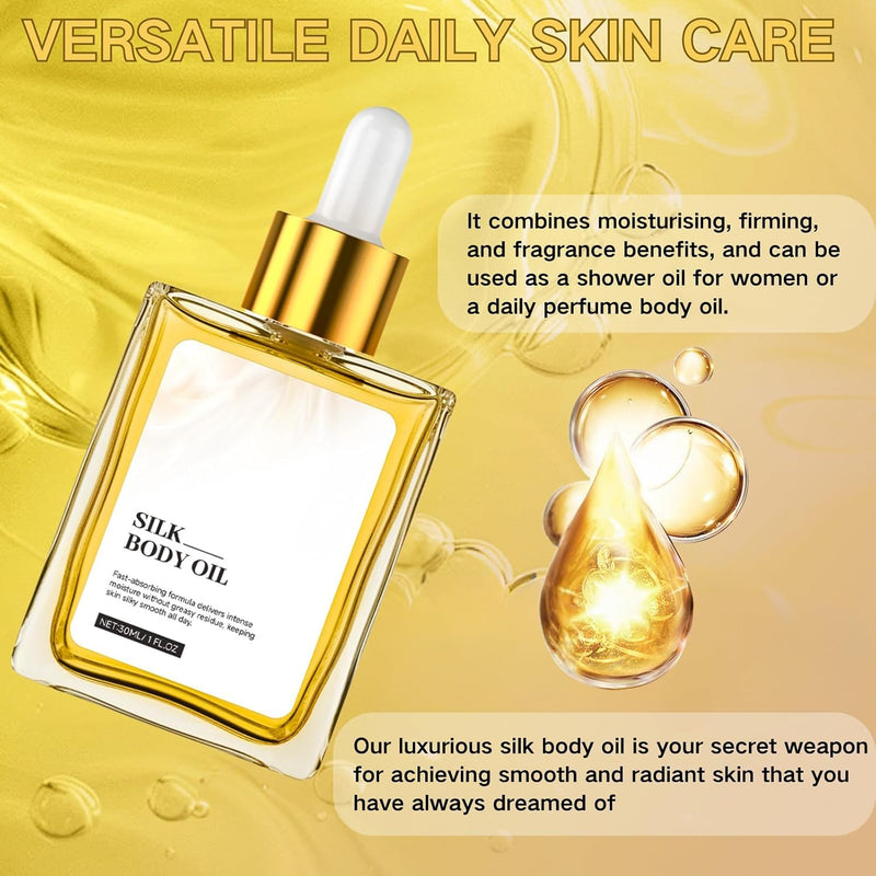 Silk Body Oil, Body Firming Oil, Perfume Oils for Women, Silk Body Oil After Shower, Glow Remedy Oil for Crepey Skin with Argan Oil, Hydrate & Smooth Skin, Refreshing, Non-Greasy