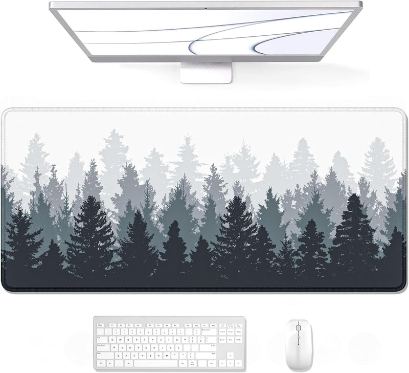 Auhoahsil Desk Pad, XXL Large Mouse Extended Gaming Mousepad, Cute Mat for Women, Big Office Accessories Pad Computer Keyboard and Laptop, 35.5 x 15.7 Inch, Pretty Pink Flowers, Girly Flowers - 01 Misty Forest 15.7"L x 35.4"W