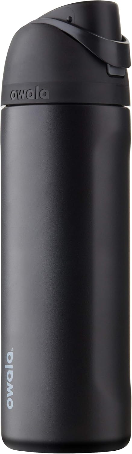 FreeSip C03766 Insulated Stainless Steel Water Bottle with Push Button and Built-in Straw, 710 ml, Very, Very Dark - Very, Very Dark 710 ml