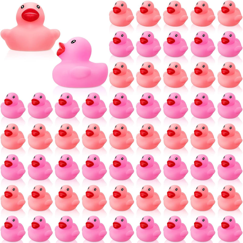 Lenwen 100 Pieces Rubber Ducks Mini Bath Ducks Baby Shower Rubber Ducks Squeak and Float Fun Duck Toys Decorations for Boys Girls Shower Birthday Party Gifts (Pink, Rose Red)