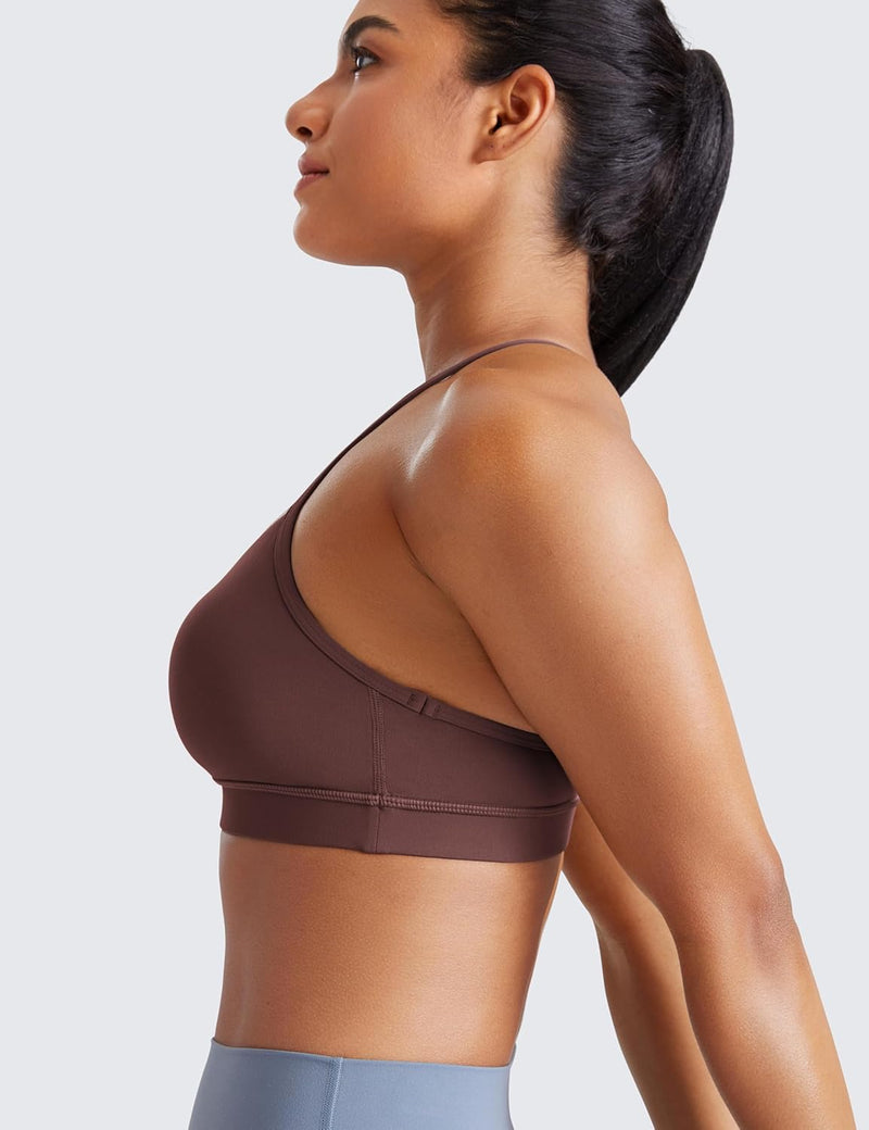 CRZ YOGA Y Back Sports Bra for Women - Padded Racerback Spaghetti Straps Thin Strap Low Impact Workout Yoga Bra