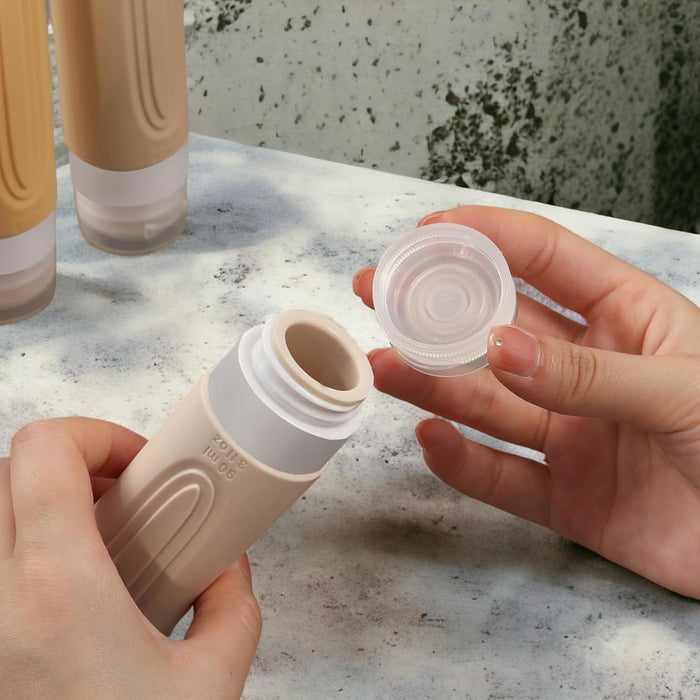 4 Silicone Travel Bottles for Toiletries with Labels & Clear Toiletry Bag TSA-Approved, Leak-Proof, for Shampoo, Lotion, Soap, Perfect for Traveling, Gym, Camping (90ml)