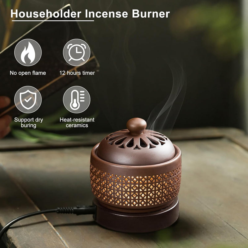 Ceramic Electric Incense Burner with LED Display, Resin Burner, Timing Temperature Adjustment, Electronic Aroma Diffuser For Indoor Air Purification, Home Decoration, Meditation, Yoga