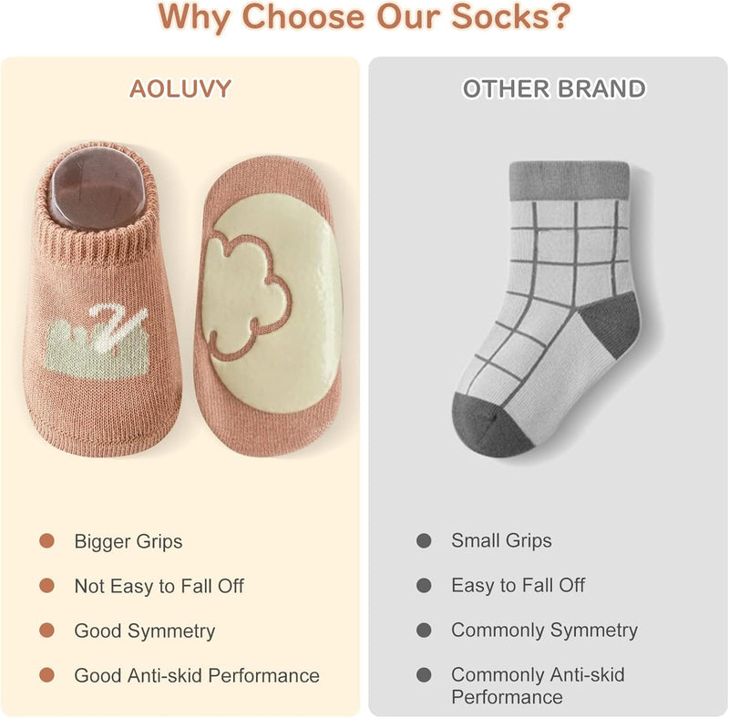 Khazna Baby Non Slip Socks, Toddler Baby Non Slip Socks Infant Newborn Antiskid Socks with Grips Anti-Slip Unisex Ankle Socks for Infant, Baby and Toddler Socks(5 Pairs)