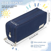 Cicimelon Pencil Case Large Capacity Pouch 3 Compartments Bag Gift For Students Girls Adults Women (Navy)