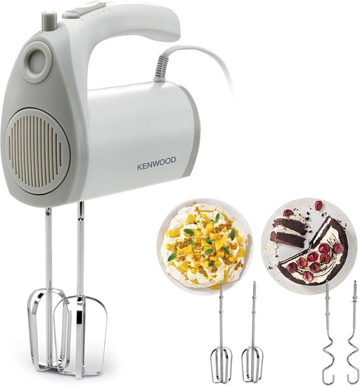 Hand Mixer (Electric Whisk) 300W with 5 Speeds + Turbo Button, Twin Stainless Steel Kneader and Beater for Mixing, Whipping, Whisking, Kneading HMP20.000WH White - 300W