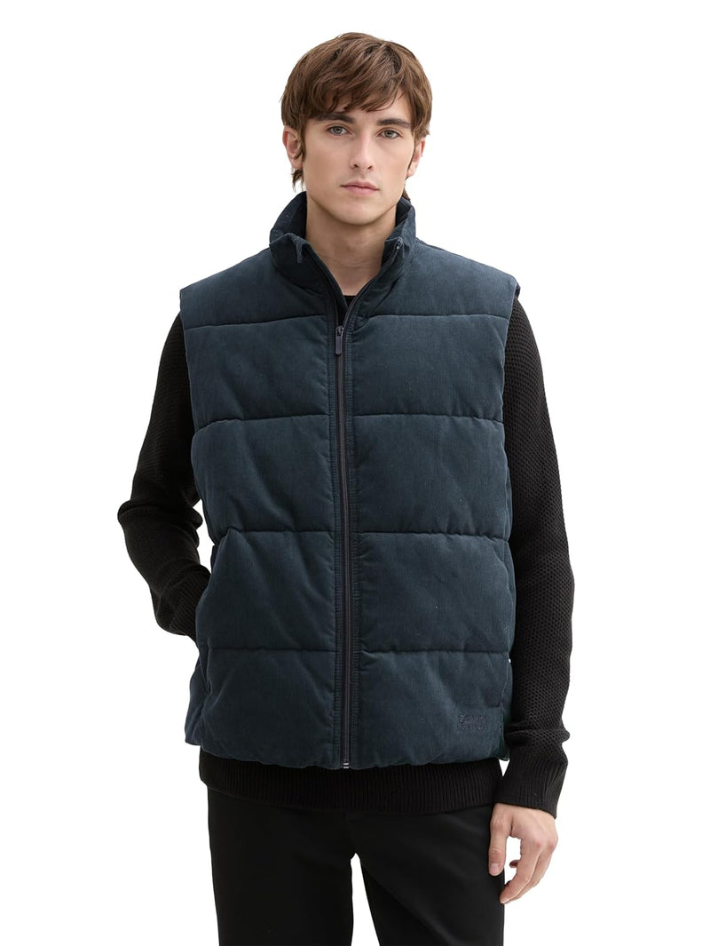Tom Tailor Denim Men 1043593 Cord puffer vest with stand-up collar