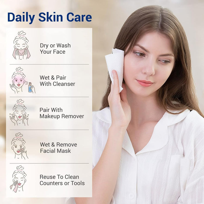 NALACAL Face Clean Towels, 100% Cotton Extra Thick Disposable Towel, Lint- free Facial Tissue for Sensitive Skin Cleansing, Skincare and Makeup Remover, Dry Wipes (6 Pack)
