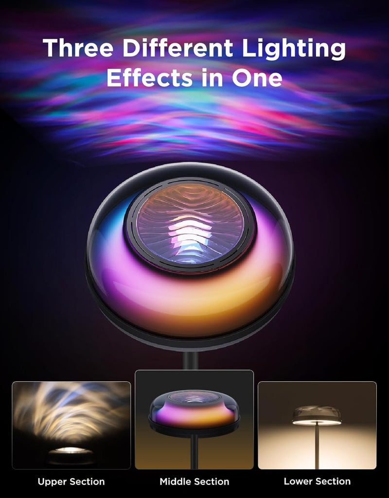 Uplighter Floor Lamps Tri-Zone Independent,RGBIC Ripple Lighting Lamp 1000 LM RGBIC Warm&Cold White Lighting, Works with Matter &Alexa, 80+Scene Modes, 2700-6500K, Ideal for Living Room, Bedroom