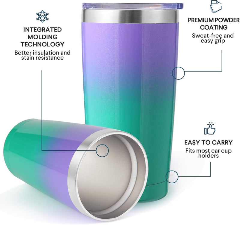Volhoply 20oz Stainless Steel Tumbler with Lid and Straw,Double Wall Insulated Travel Iced Coffee Mug Fits Car Cup holder,Powder Coated Cups for Hot and Cold Drinks,Gifts for Women Men（White,1 Set）