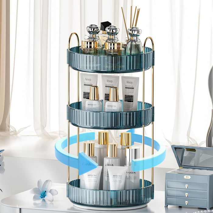 INVSSENE 360° Rotating Makeup Organizer, Bathroom Make Up Spinning Holder Rack, Large Capacity Cosmetics Storage Vanity Shelf Countertop, Fits Cosmetics, Perfume, Skincare, Lipsticks(2 Tiers, Green)