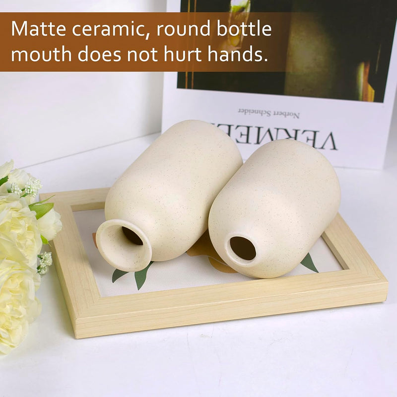 Heifgott Beige Ceramic vase Set-3 Small Flower vases for Decor,Modern Home Decor, Vases for Decor,Pampas Grass Vase,Dried Flowers Vases,Living Room,Table Shelf, Centerpieces Decoration