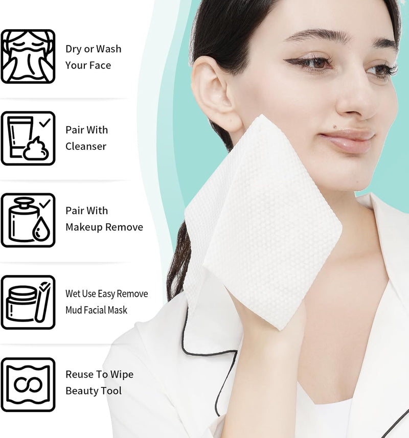 BezBezz Disposable Face Towels 80 Count, 100% Natural Biobased Face Towel for Sensitive Skin, Ultra Thick Super Absorption Large Clean Facial Cloth, Skincare Makeup Remover Dry Wipes