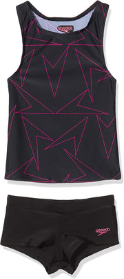 Girls' Boomstar Tankini, Black/Electric Pink, 32 (13-14 Yrs)
