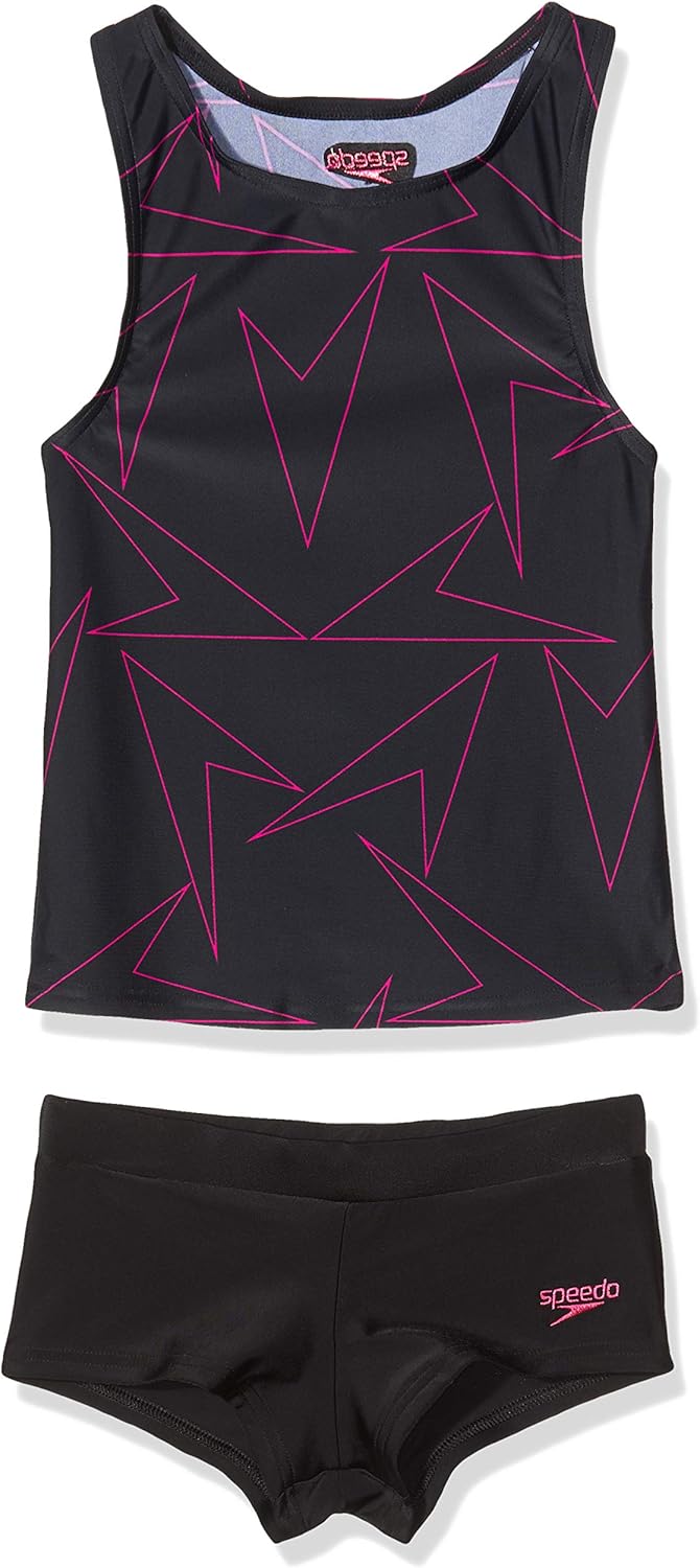 Girls' Boomstar Tankini, Black/Electric Pink, 32 (13-14 Yrs)