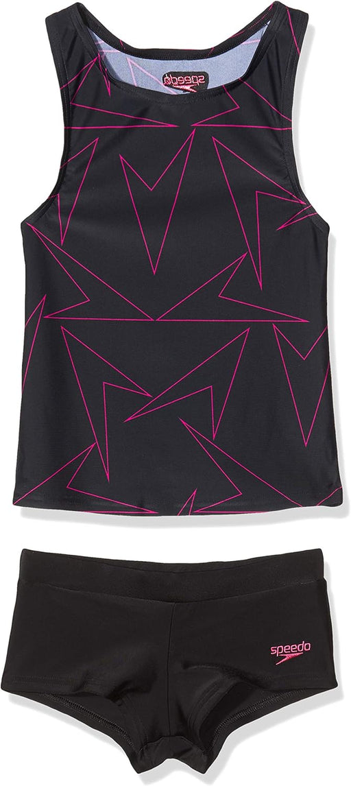 Girls' Boomstar Tankini, Black/Electric Pink, 32 (13-14 Yrs)