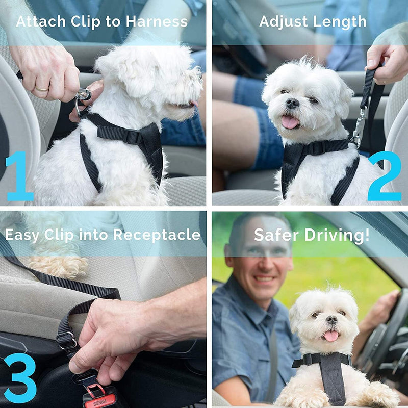 DELFINO Dog Safety Belt, Adjustable Dog Seat Belts for Car, Headrest Restraint Puppy Safety Adjustable Dog Car Seatbelts and Strong Leash Leads Accessories for Dogs Cats Pets, Black