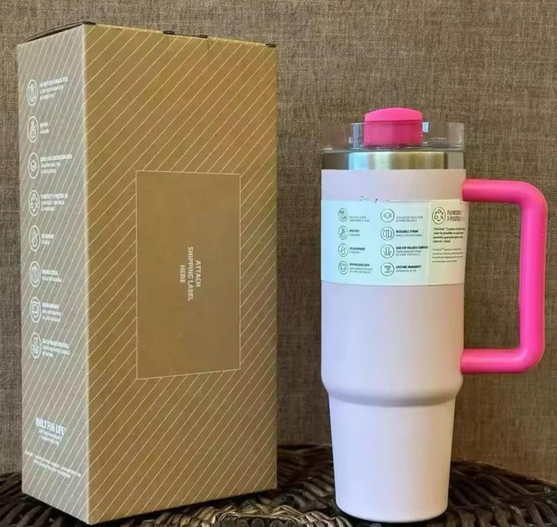 Quencher H2.0 FlowState Stainless Steel Vacuum Insulated Tumbler with Lid and Straw for Water, Iced Tea or Coffee, Smoothie and More, 40 oz (Rose Quartz) (Floral Blue)