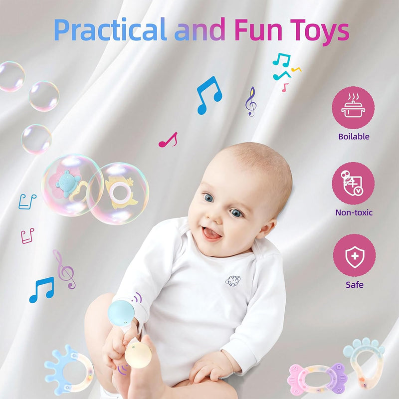Baby Teether Toy Rattle for Baby Toys 0-12 Months Plus with Storage Box -14 Pcs BPA Free Soft Silicone Teething Toys Newborn Baby Sensory Toys Gifts 3 6 9 12 Months for Early Educational (14Pcs)