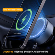 15W Car Electric Suction Cup Magnetic Wireless Charger Phone Holder, Air Vacuum Suction Phone Mount for Mirror and Gym, Compatible with iPhone 12/13/14/15/16 Series, Black - Round-Black
