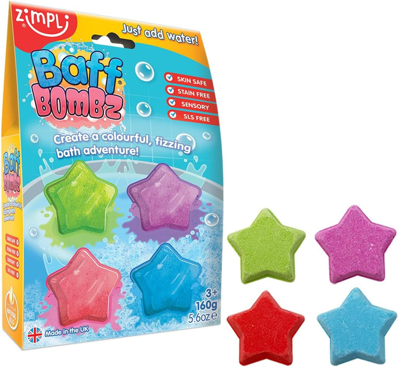 4 x Star Bath Bombs from Zimpli Kids, Bath Bombs Gift Box for Children, Bath Bomb Making Kit for Children, Spa Fizzies, Vegan Friendly & Cruelty Free - 140 g (Pack of 1)