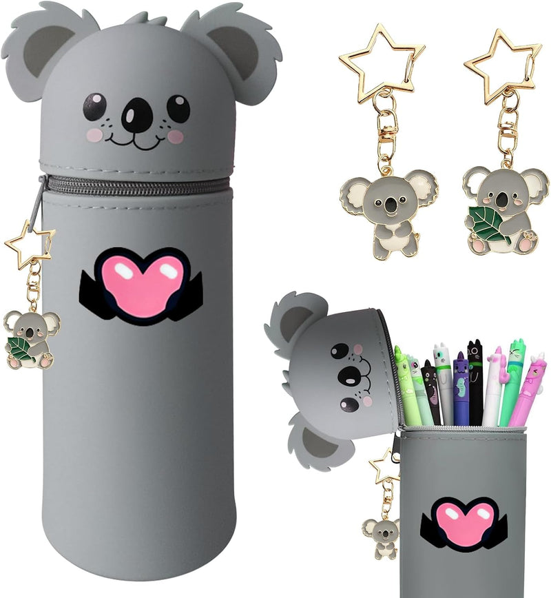 Kawaiis Pencil Case 2 in 1 Silicone Pencil Case with Zip Stands Up for School and Office Girls and Boys, Fox, kawaii - koala-b