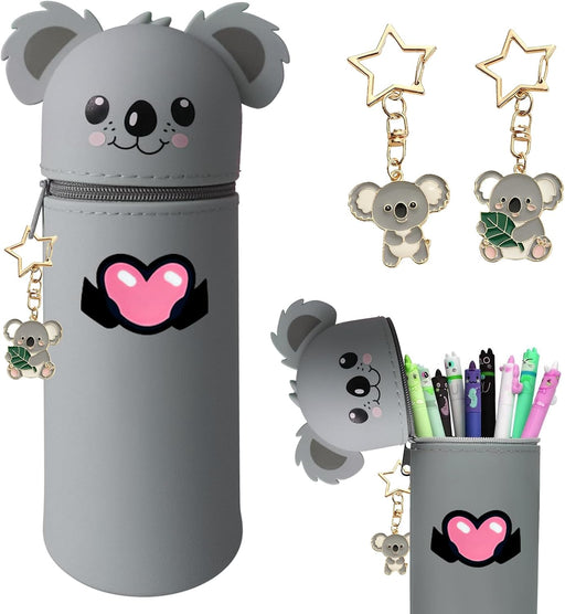 Kawaiis Pencil Case 2 in 1 Silicone Pencil Case with Zip Stands Up for School and Office Girls and Boys, Fox, kawaii - koala-b