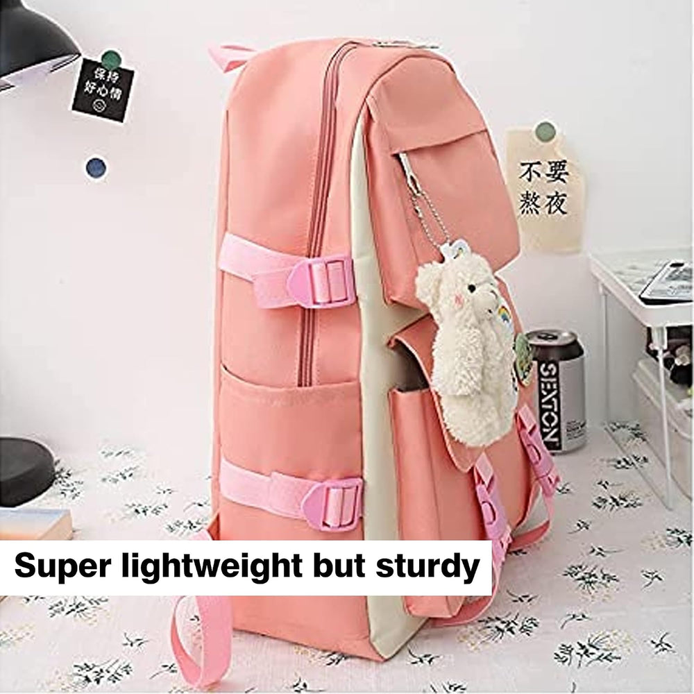 School Canvas Backpack, 4 Pieces, Pink, Large, unisex child