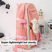 School Canvas Backpack, 4 Pieces, Pink, Large, unisex child