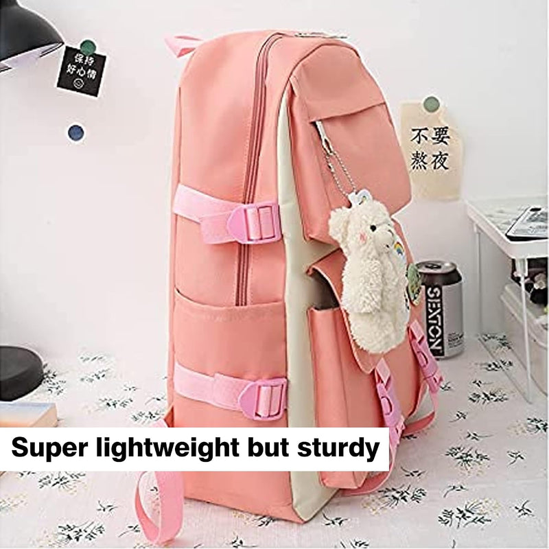 School Canvas Backpack, 4 Pieces, Pink, Large, unisex child