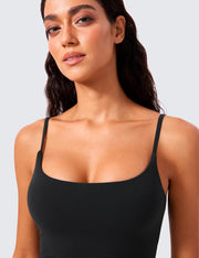 CRZ YOGA Butterlift Womens Scoop Neck Longline Sports Bra - U Back Adjustable Straps Workout Crop Tank Top with Built in Bra
