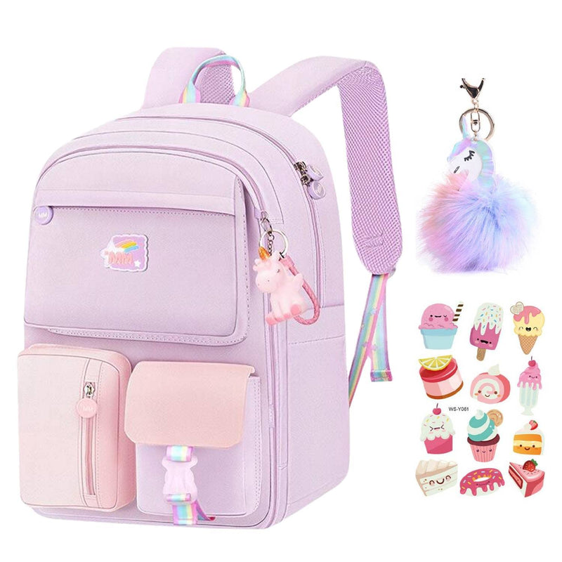 Kids Backpack Little Girls Cute Personalized Book Bags for Elementary School Lightweight Resistant Big Travel Daypack with Free Unicorn Keychain