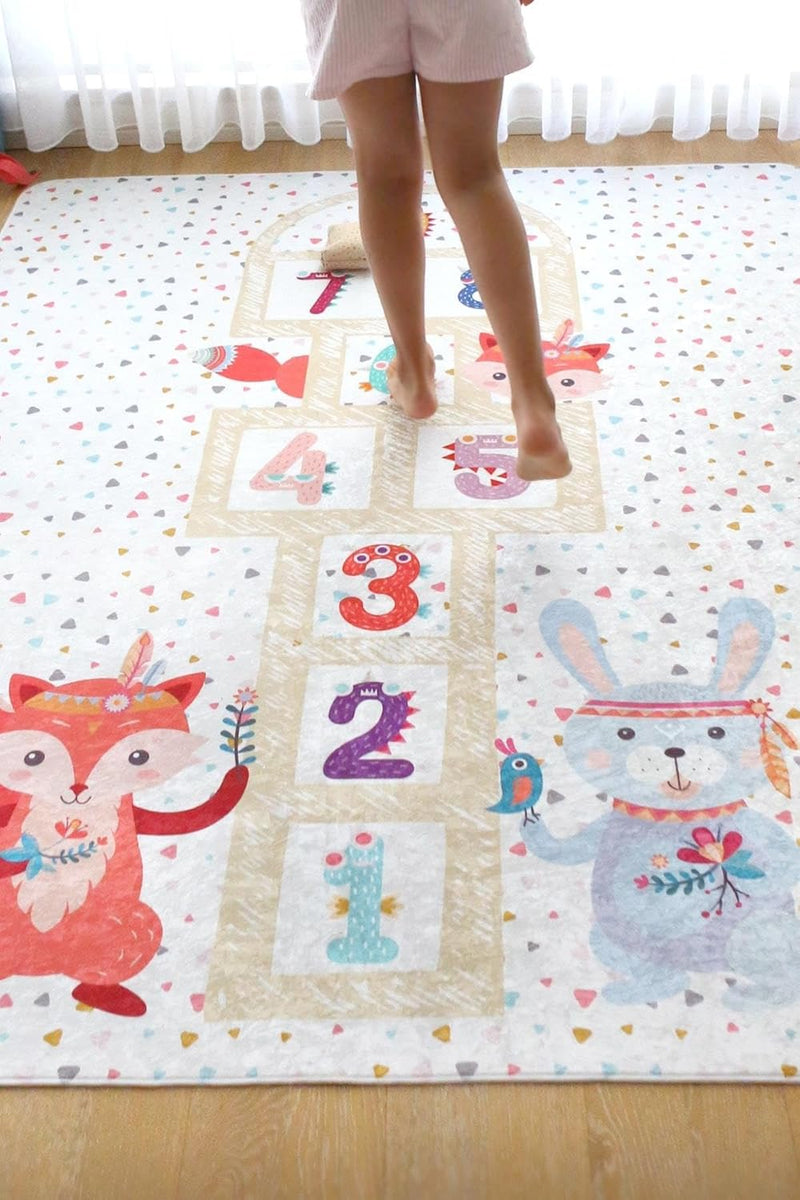 Hamur Home Baby Play Mat Non-slip Play Mat Foldable Crawling Mat Kids Baby Mat 150 X 150 Cm For Kids Room Playroom Washable Machine Washable Kids Carpet (Animals)