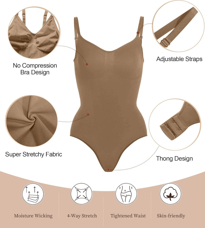 SHAPERX Bodysuit for Women Tummy Control Shapewear Seamless Sculpting Thong Body Shaper Tank Top