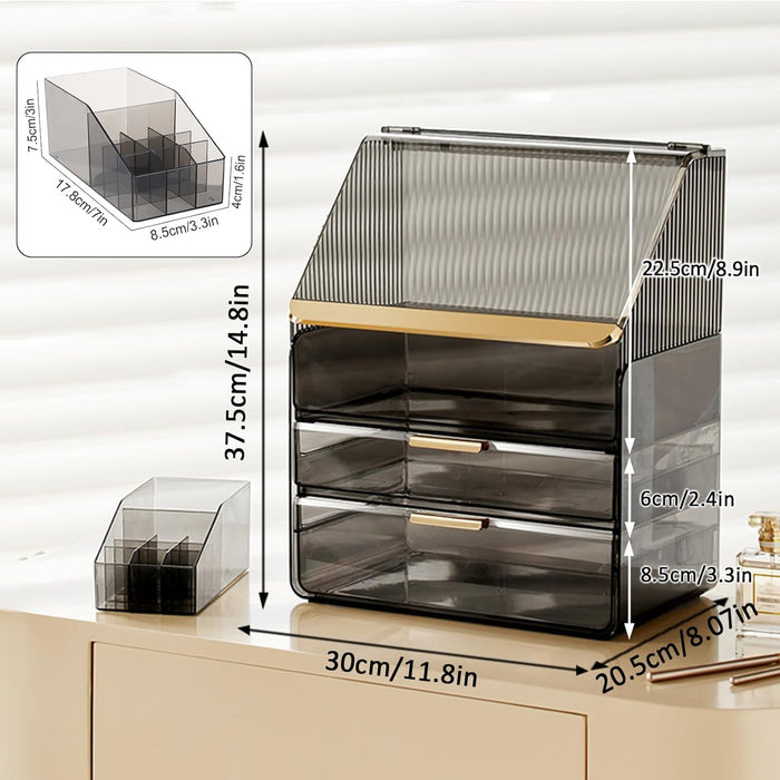 Kousee Makeup Storage Organizer, Large Skincare Organizers Cosmetic Display Case with Lid,Lipstick Organizer and Transparent Cover, Makeup Box for Bedroom Vanity Desk Countertop Bathroom -White