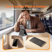 Flexible Phone Holder, Foldable Aluminum Anti-Slip Stand for Travel Airplane Desk Treadmill, Universal Silicone Mount Compatible with Phone Tablet Laptop, Black